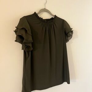 Cato Olive Ruffle Sleeve Blouse